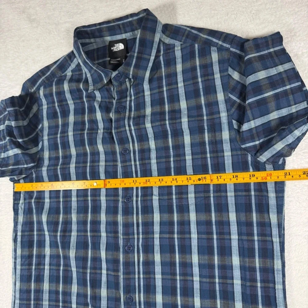 The North Face Button Up Shirt Mens M Blue Plaid Short Sleeve‎ Pocket